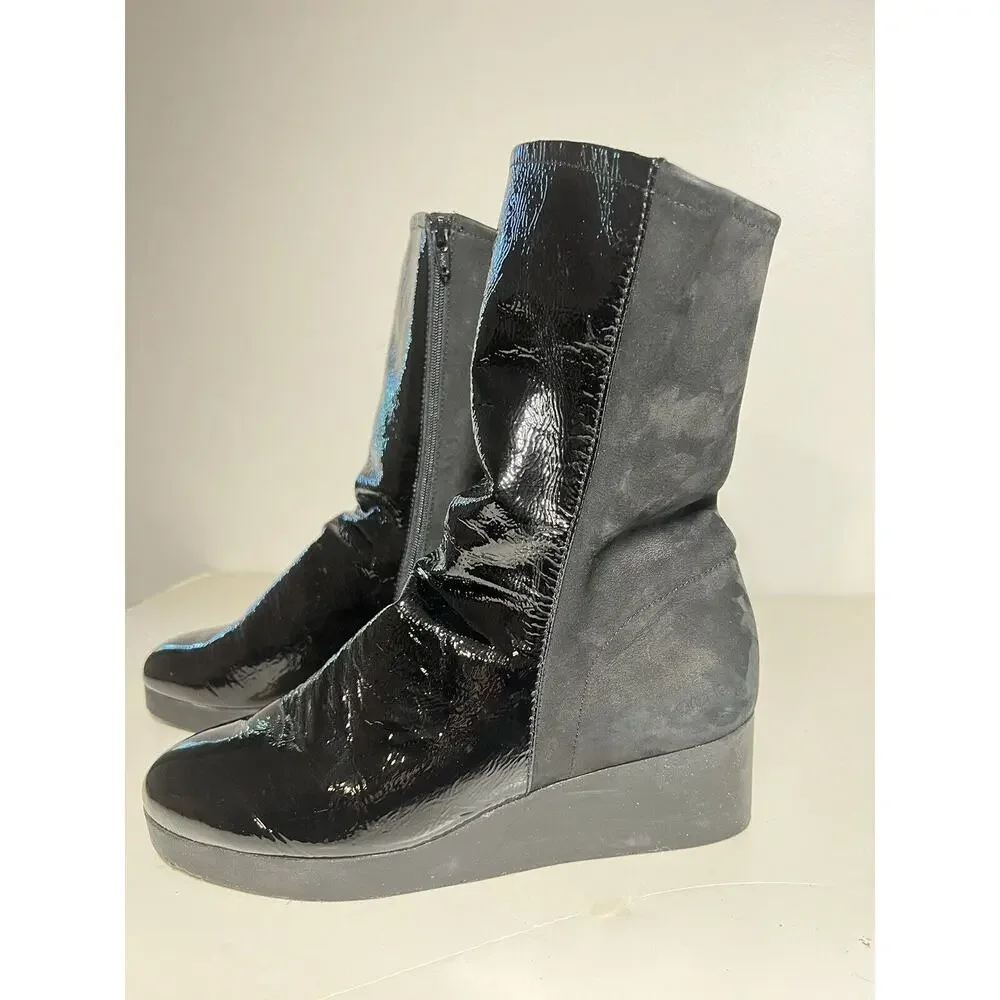 Arche Women EUC Black Patent Leather/Suede Mid Calf 2